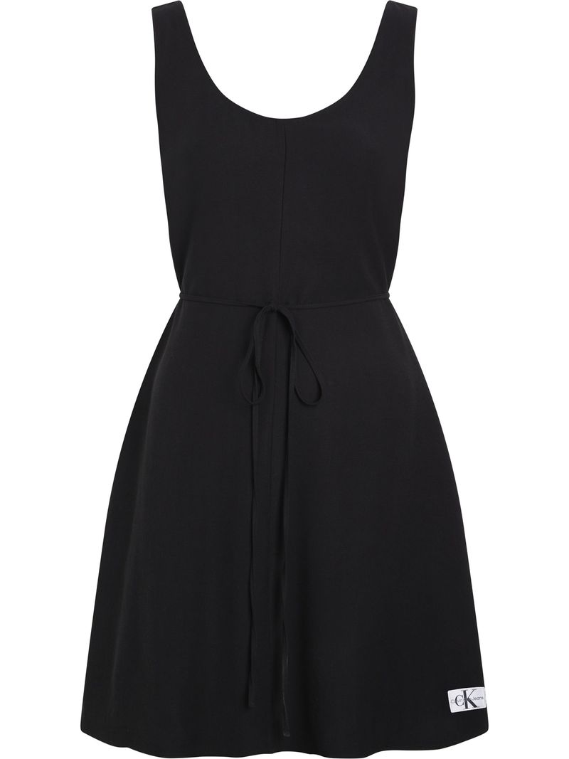 Vestido-atado-a-la-cintura-de-sarga-suave