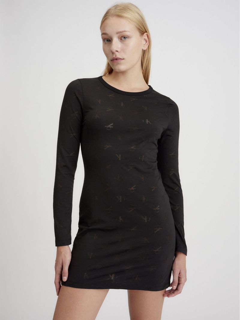 Vestido-mini-con-estampado-de-monograma-tonal