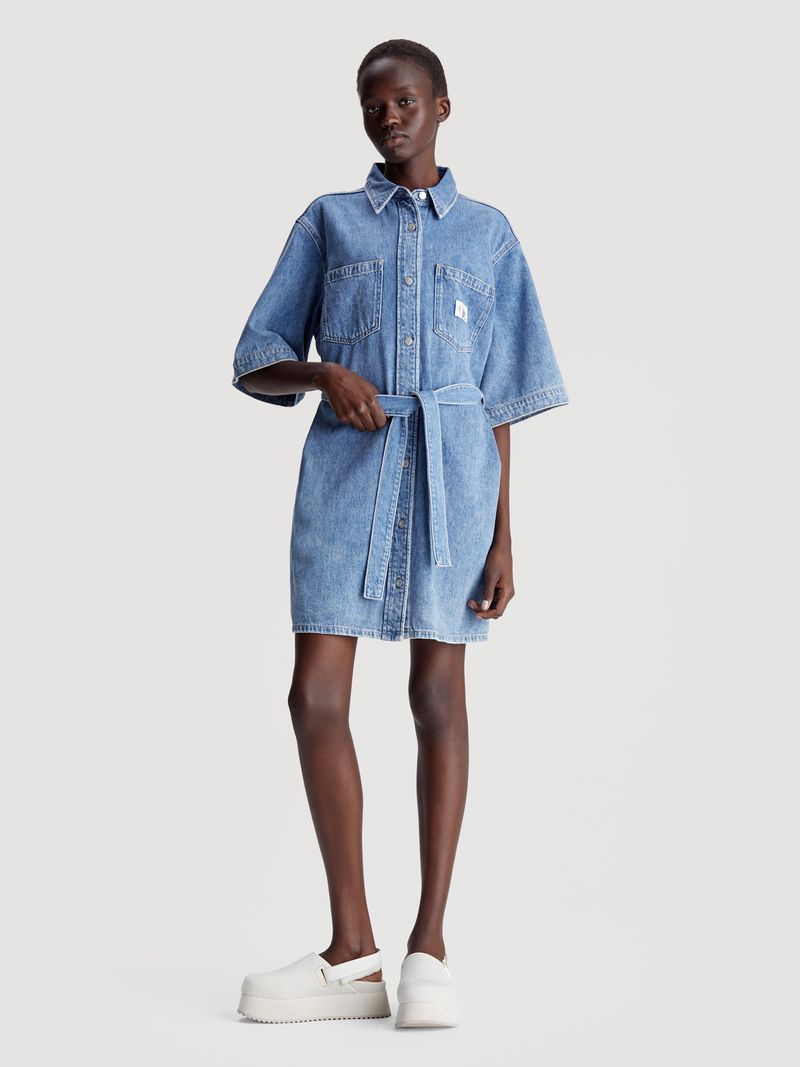 Vestido-camisero-denim-con-cincho-de-estilo-holgado
