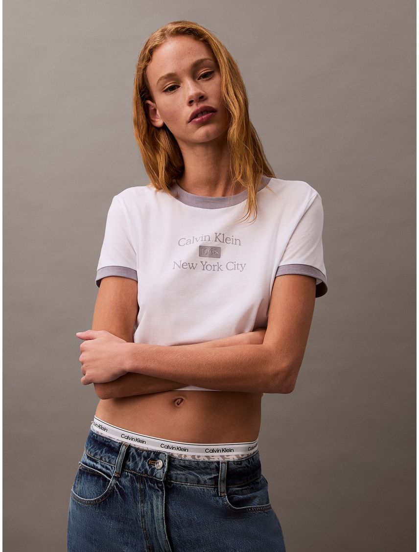 Playera ringer cropped con logo